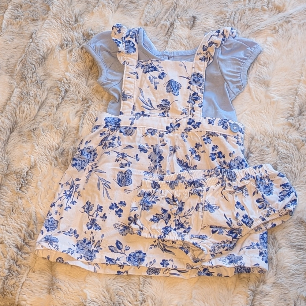 Wonder Nation Blue and White Floral Butterfly Baby Dress